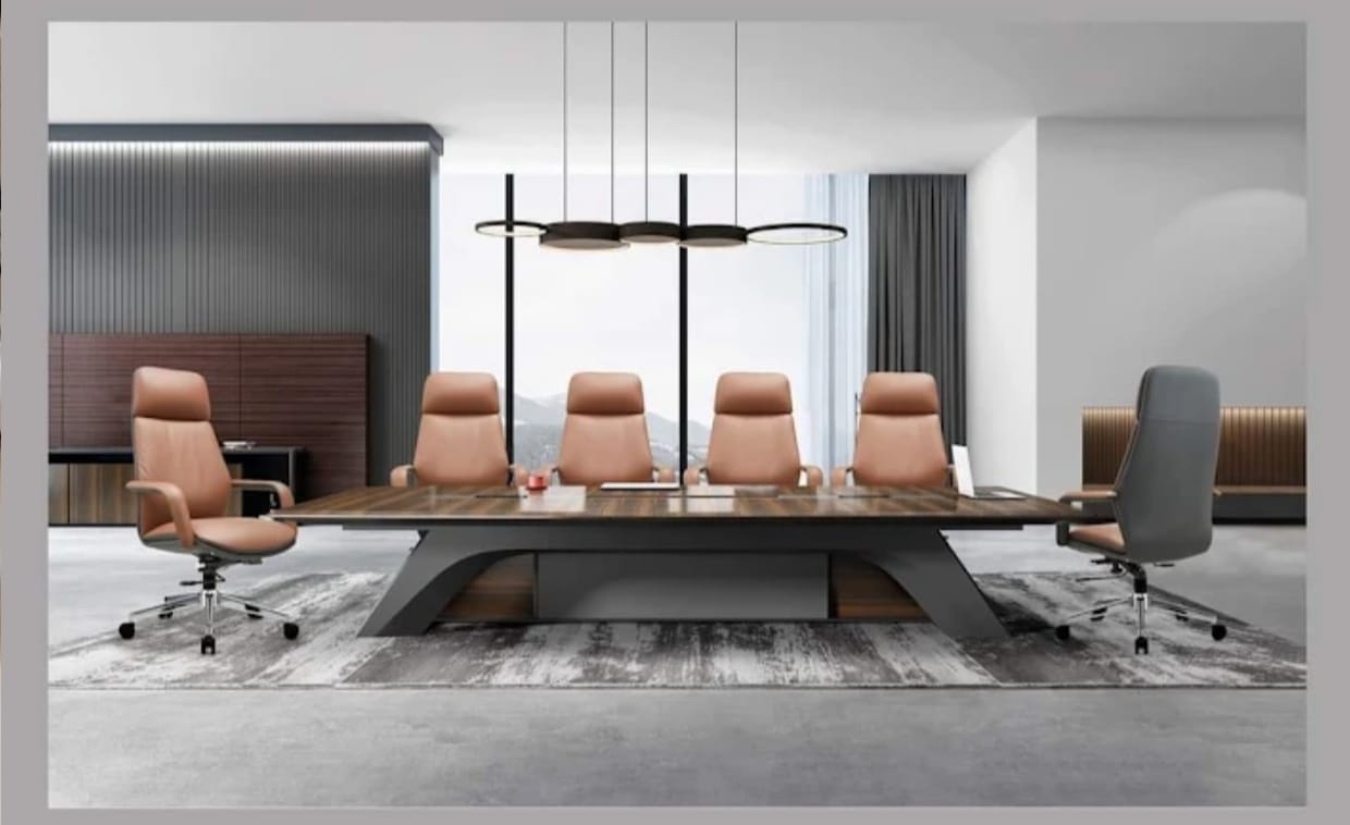 Executive boardroom with tan leather chairs