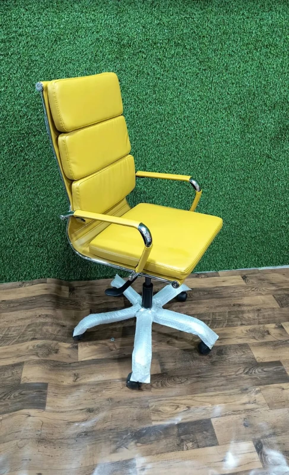 Yellow leather designer office chair
