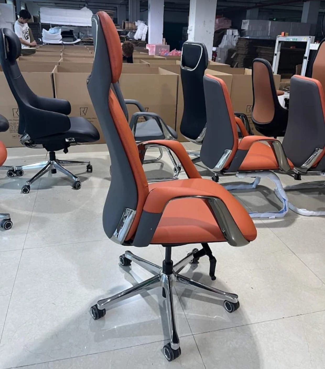 Ergonomic mesh chairs in warehouse